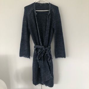 Zara Sparkly Navy Blue Belted Sweater